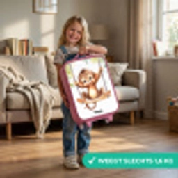 Vrolijk aapje op een schommel illustratie Kinderkoffer - Roze klein -sfeer2_NL