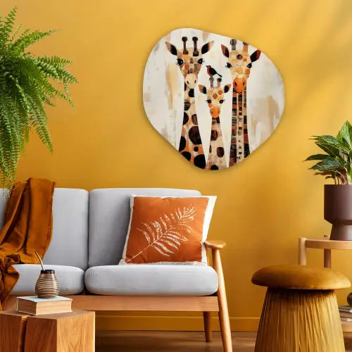 Giraffen - Cartoon - Crème Wandcirkel Organisch Plexiglas middel -sfeer4