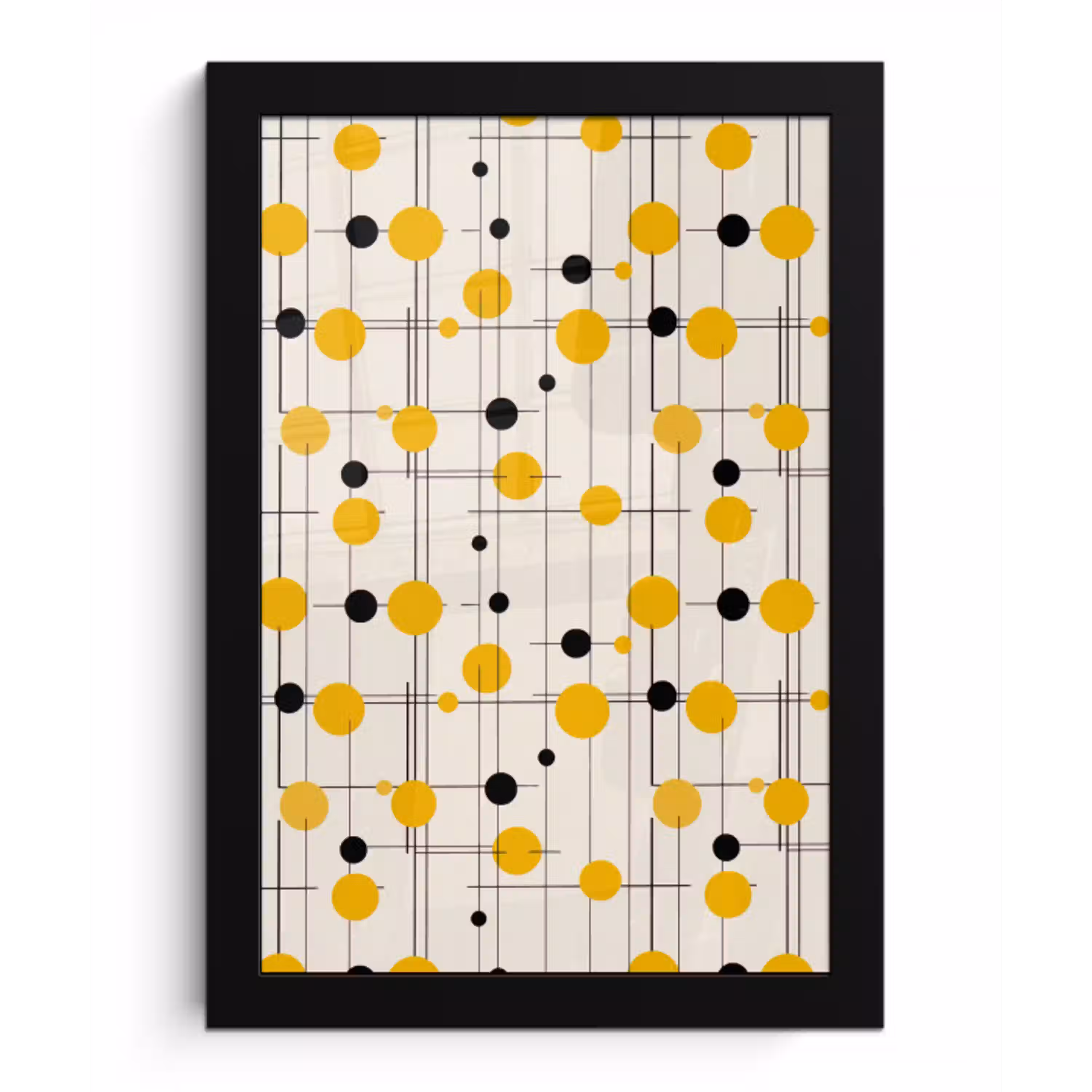 Geometrisch - Retro - Lijnen - Okergeel - Zwart fotolijst zwart zonder passe partout klein 224 -3d