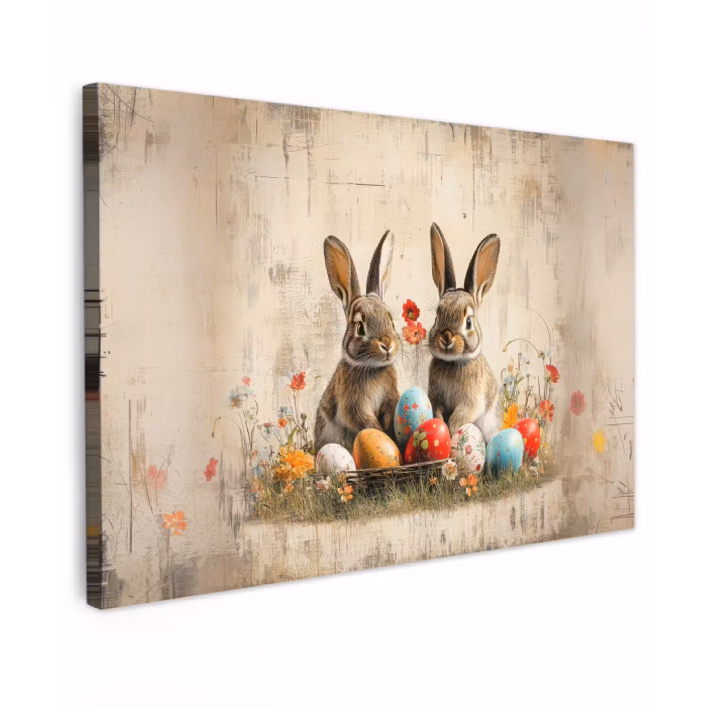 Konijnen - Bloemen - Eieren canvas 2cm klein -z3d