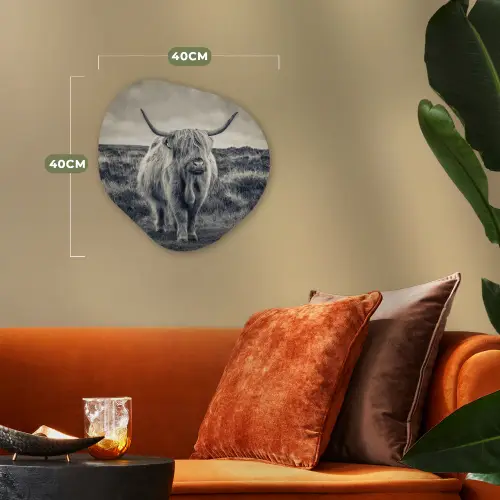 Schotse hooglander - Dieren - Wolken - Koe - Natuur Wandcirkel Organisch Forex 3mm klein -sfeer3