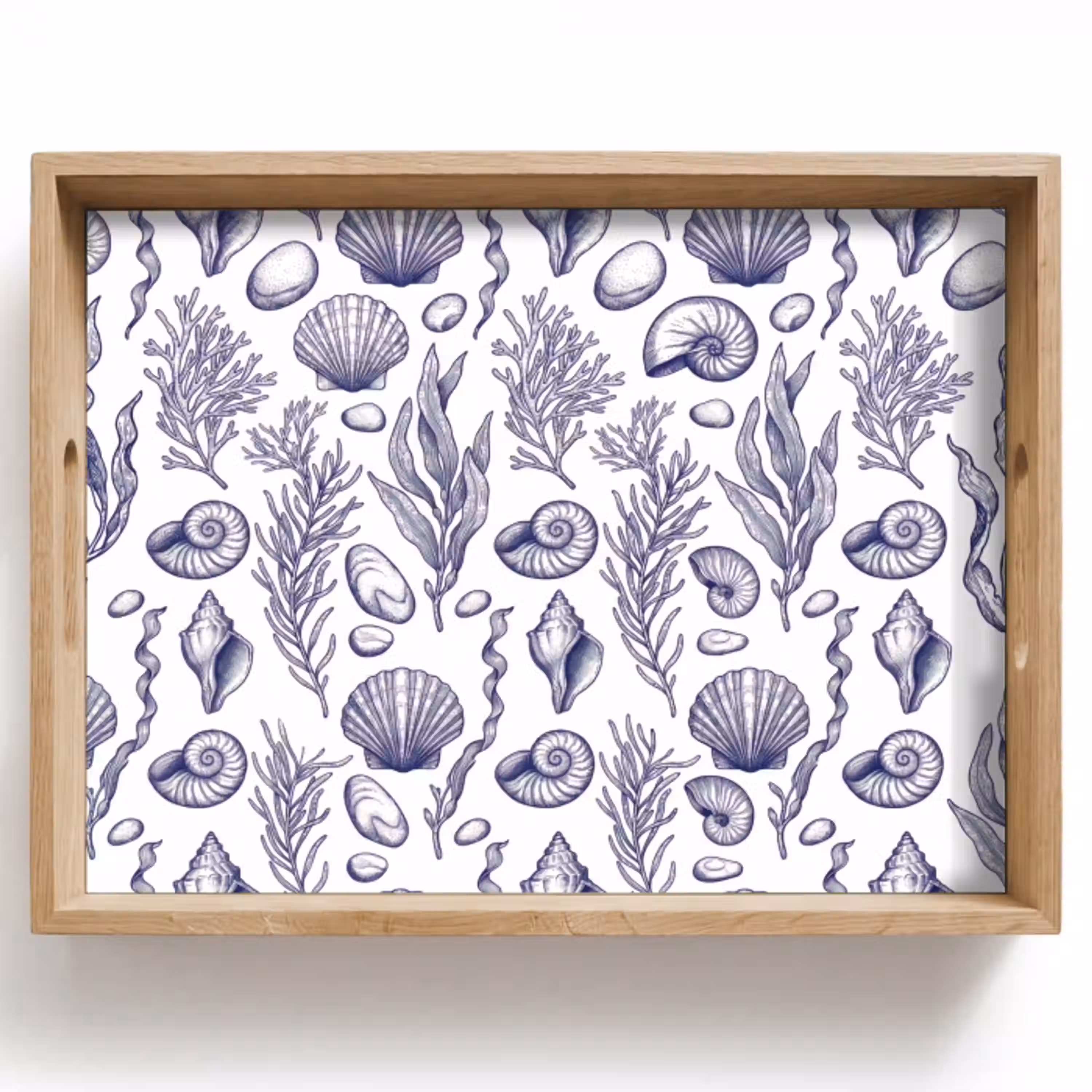 Schelpen - Zeewier - Oceaan - Illustratie - Blauw Dienblad Rechthoek middel -z3d_shopping