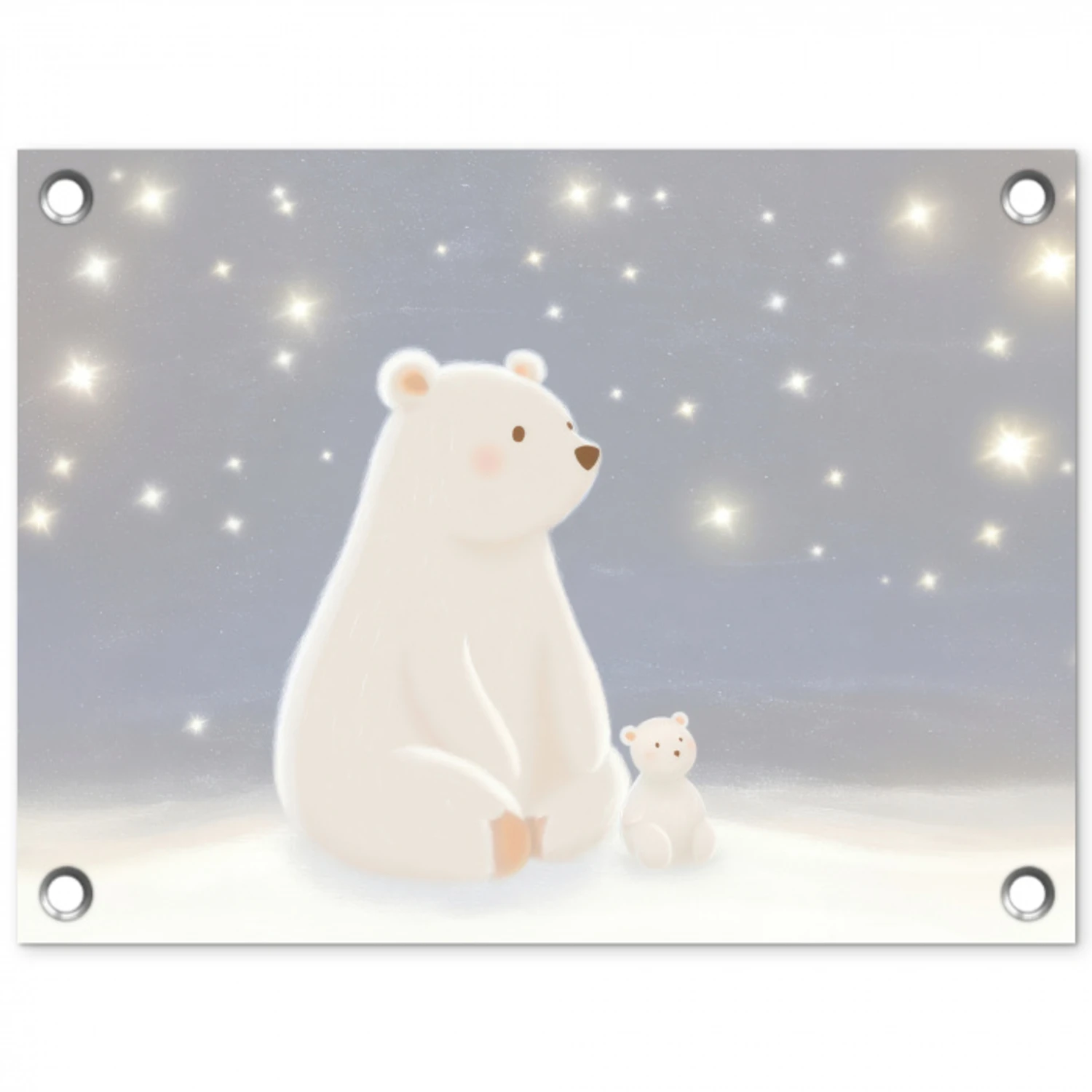 Ijsbeer - Sneeuw - Sterren - Blauw tuinposter los doek klein -3d