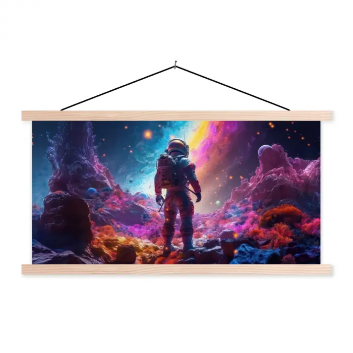 Ruimte - Astronaut - Neon - Sterren textielposter latten blank klein -3d