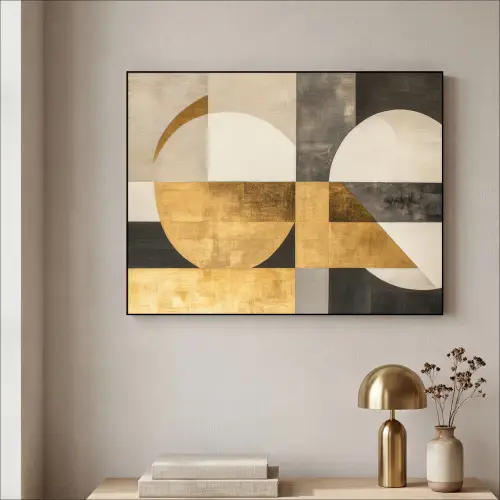 Abstract - Goud - Grijs - Vormen - Geometrisch Textielframe zwart klein -sfeer2
