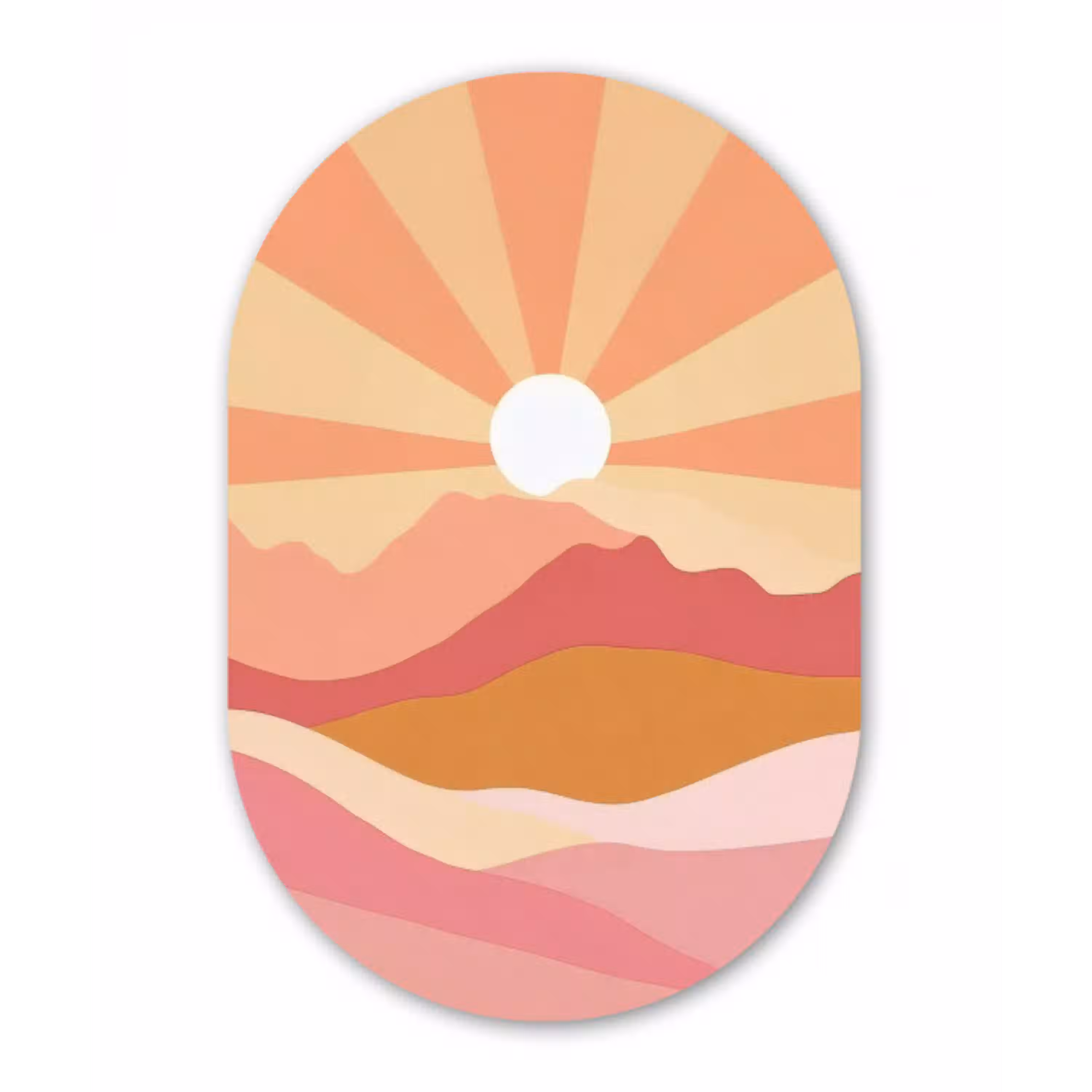 Bergen - Abstract - Zonnestralen - Roze Wandcirkel Ovaal Glas middel -3d