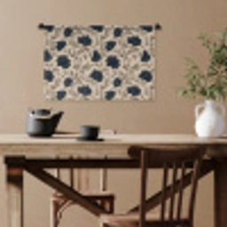 Motief - Bloemen - Zwart - Beige Wandkleed katoen klein 269 -sfeer6