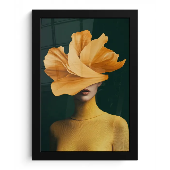 Vrouw - Hoed - Geel fotolijst zwart zonder passe partout klein -3d