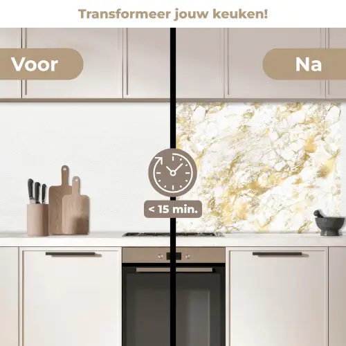 Marmer - Goud - Structuur keuken achterwand 2 middel 871 -voor-na2_NL