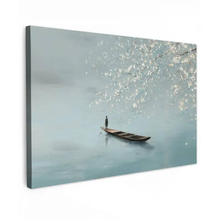 Bloesems - Minimalistisch - Wateroppervlak - Boot Tuinposter op houten frame 2 cm dik klein -3d
