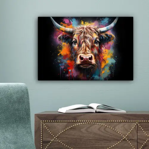 Graffiti - Schotse hooglander - Zwart - Koe canvas 2cm klein -sfeer4