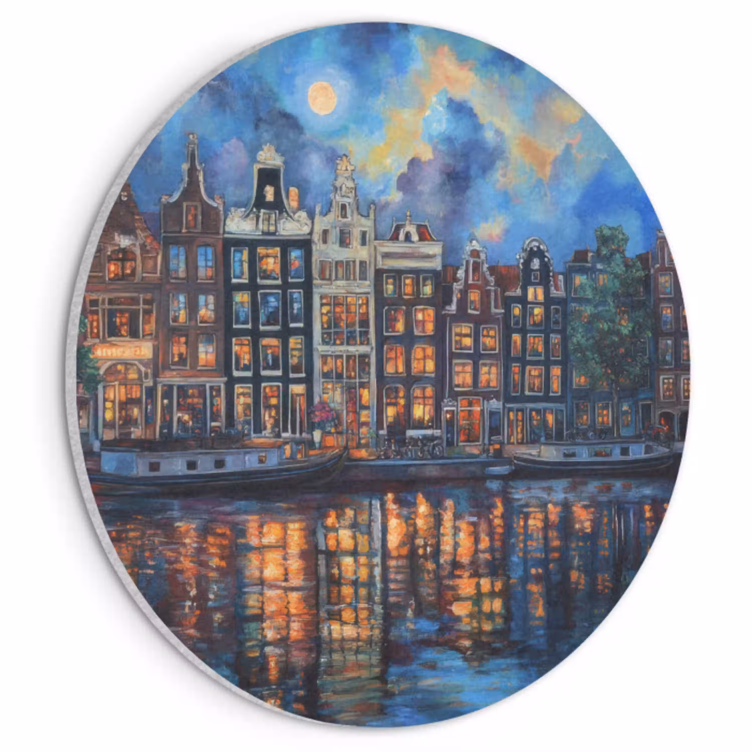 Grachten Amsterdam - Huizen - Stad - Kleurrijk Akoestische PET Vilt - Rond klein -3d