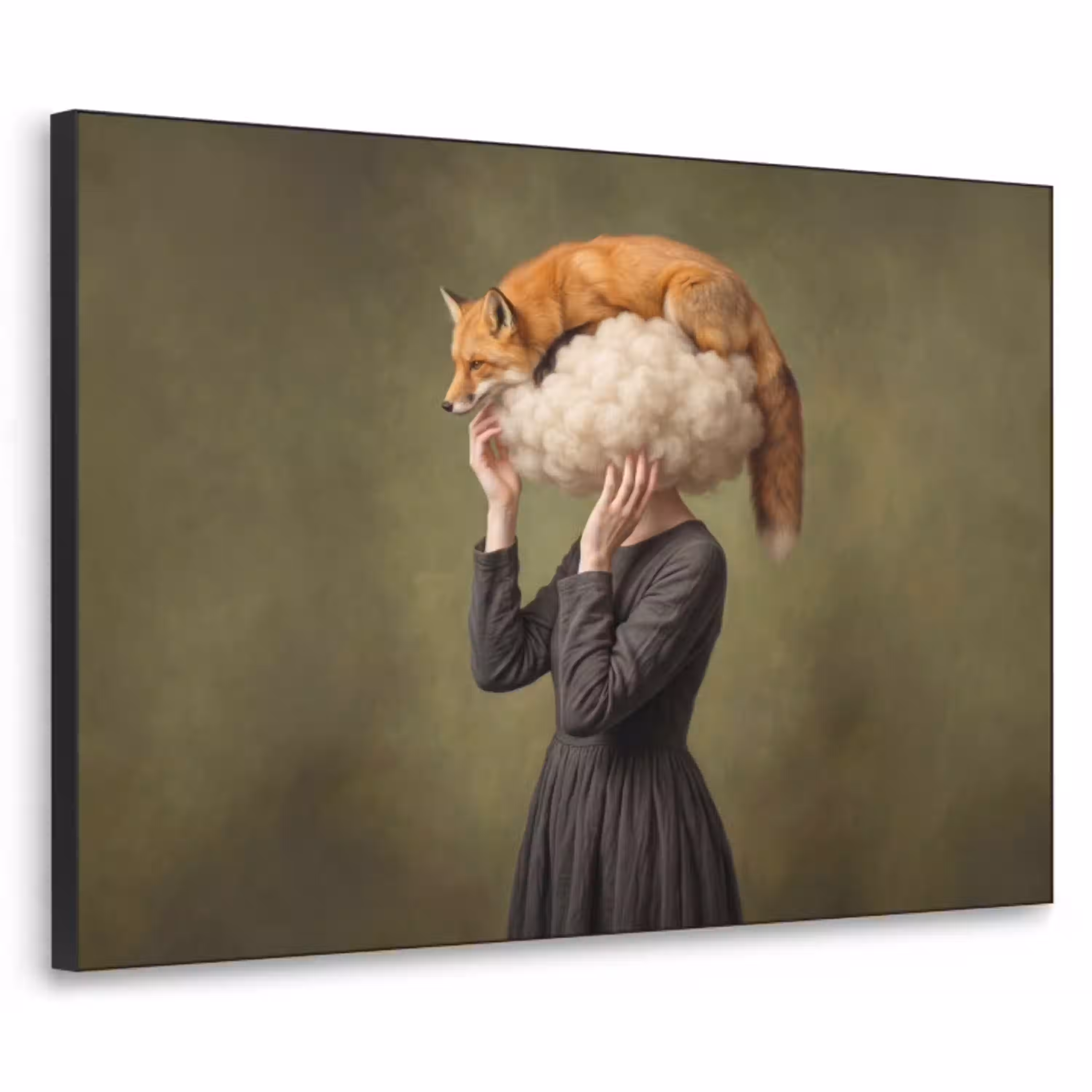 Vos - Surrealistisch - Groen Textielframe zwart klein -3d
