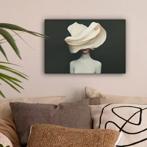 Vrouw - Beige - hoed canvas 2cm klein -sfeer1
