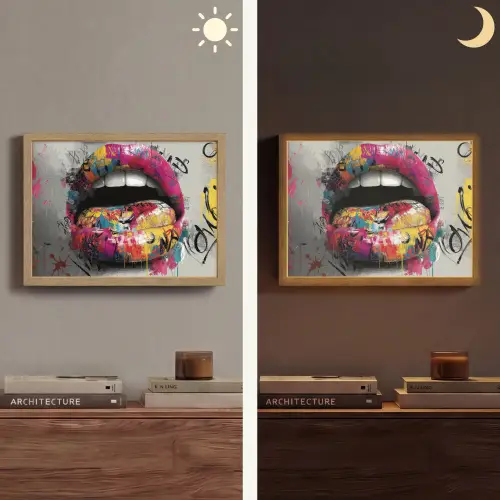 Lippen - Graffiti - Expressief Light Box met batterij (Wandlamp) middel -sfeer3