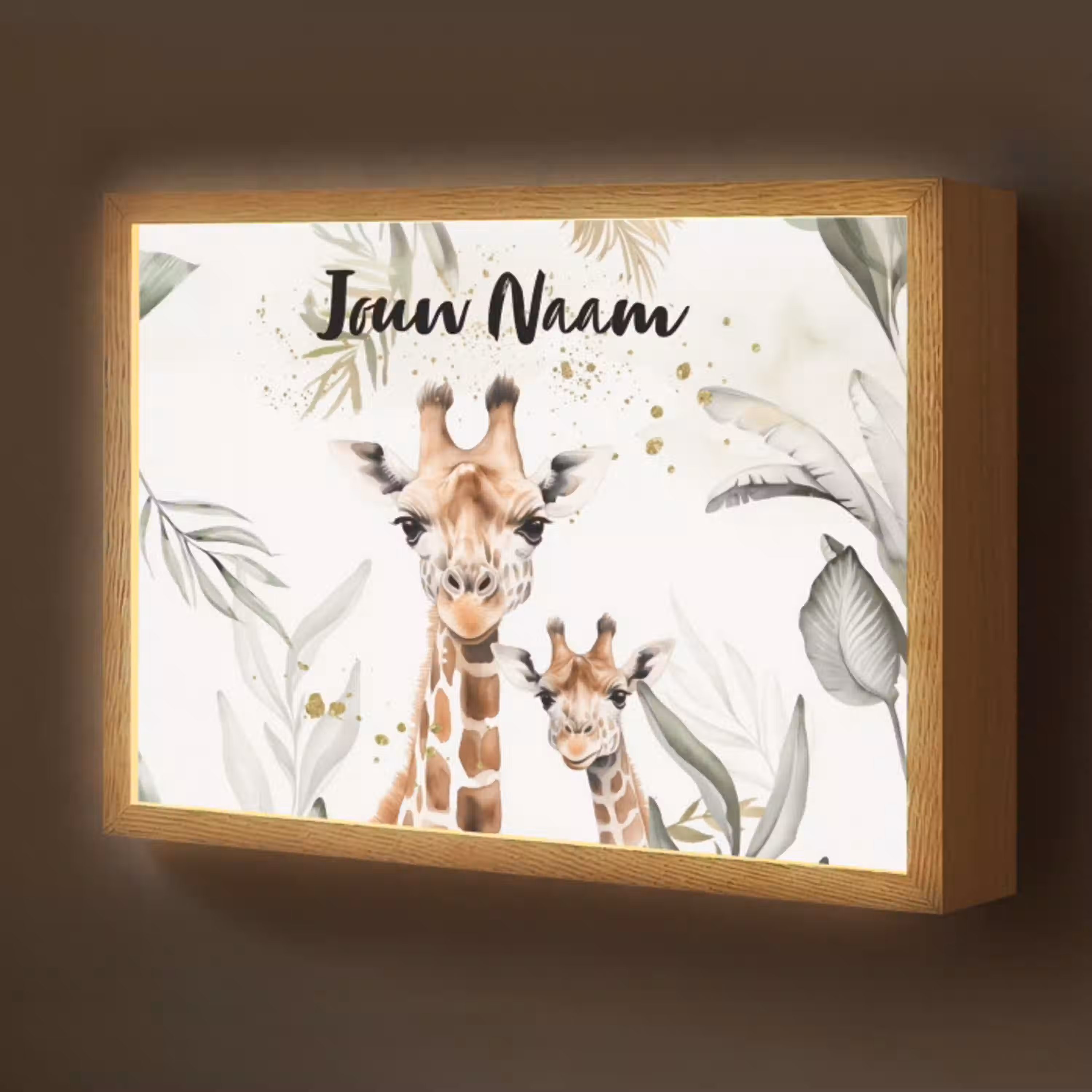 Giraffe - Bladeren - Kinderen - Dieren - Jungle Light Box met batterij (Wandlamp kind) middel -z3d_website