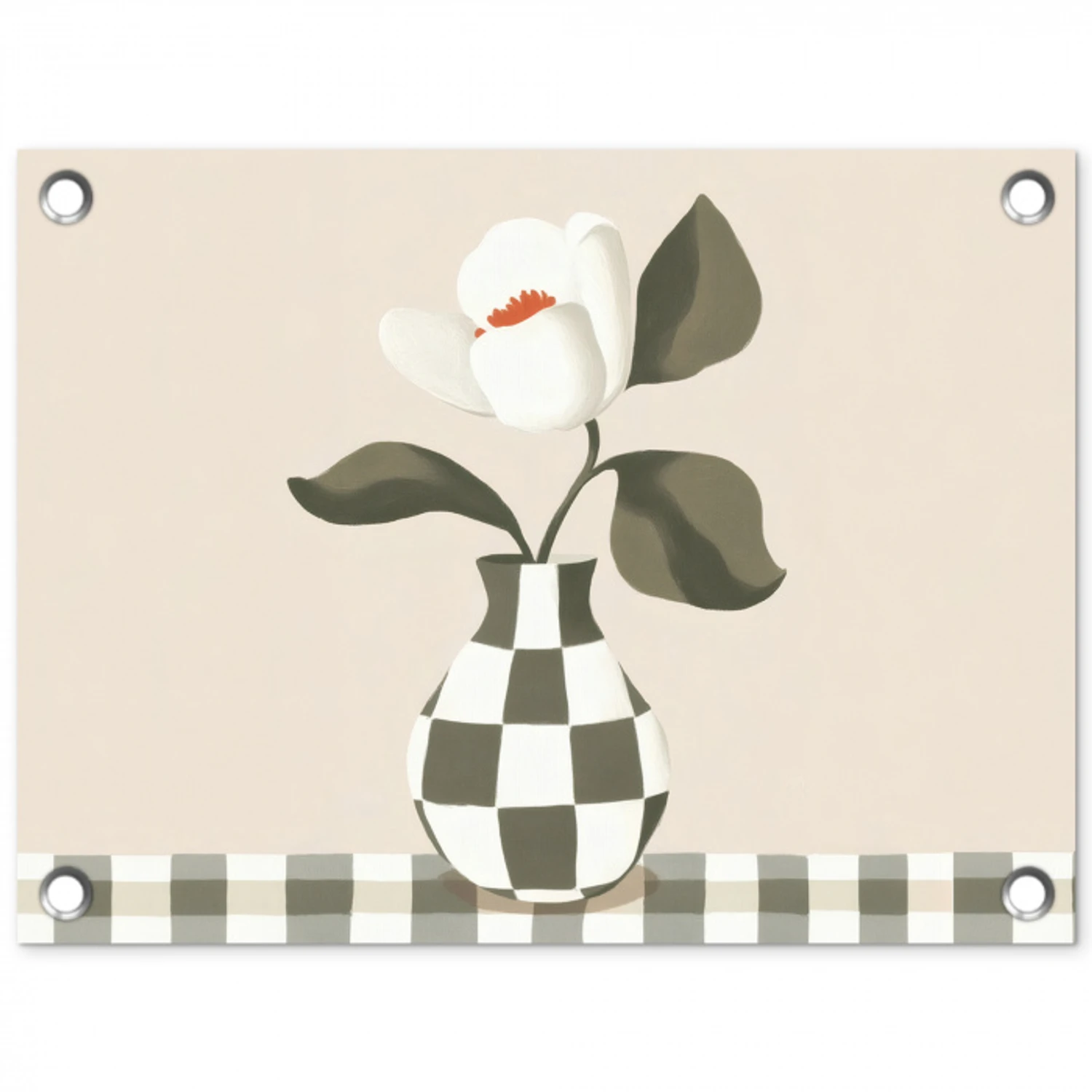 Vaas - Geruit - Groen - Bloem tuinposter los doek klein -3d