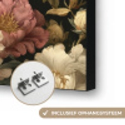Bloemen - Barok - Patroon - Roze - Crème Textielframe zwart klein 947 -USP_ophangsysteemNL