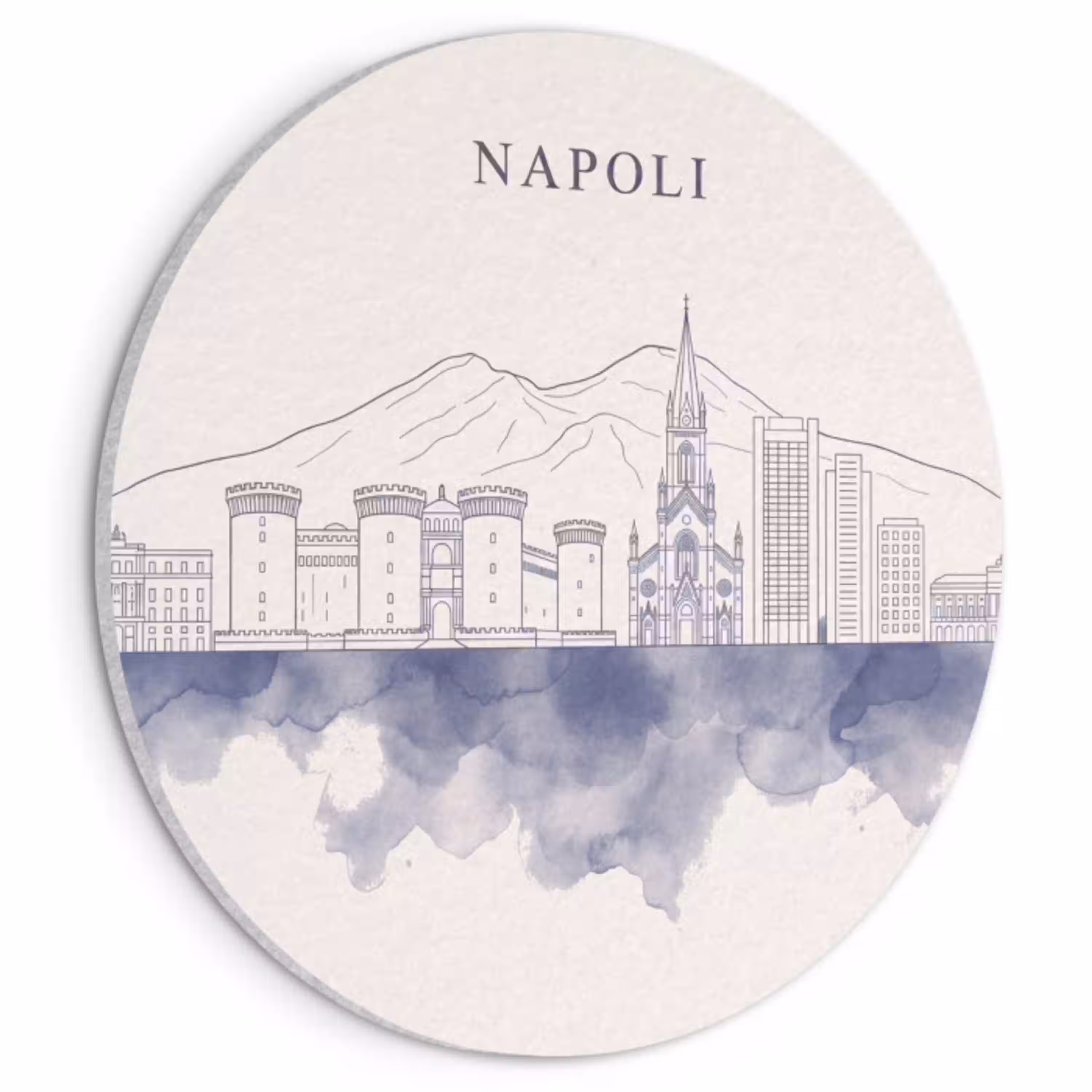 Napels - Skyline - Italie - Lijntekening - Aquarel Akoestische PET Vilt - Rond klein -3d