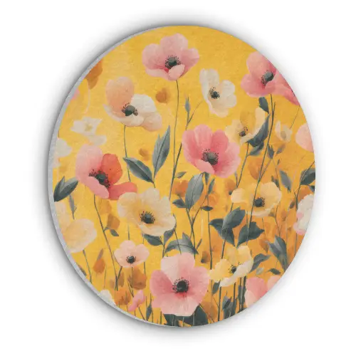 Bloemen - Veld - Geel Akoestische PET Vilt - Rond klein -3d