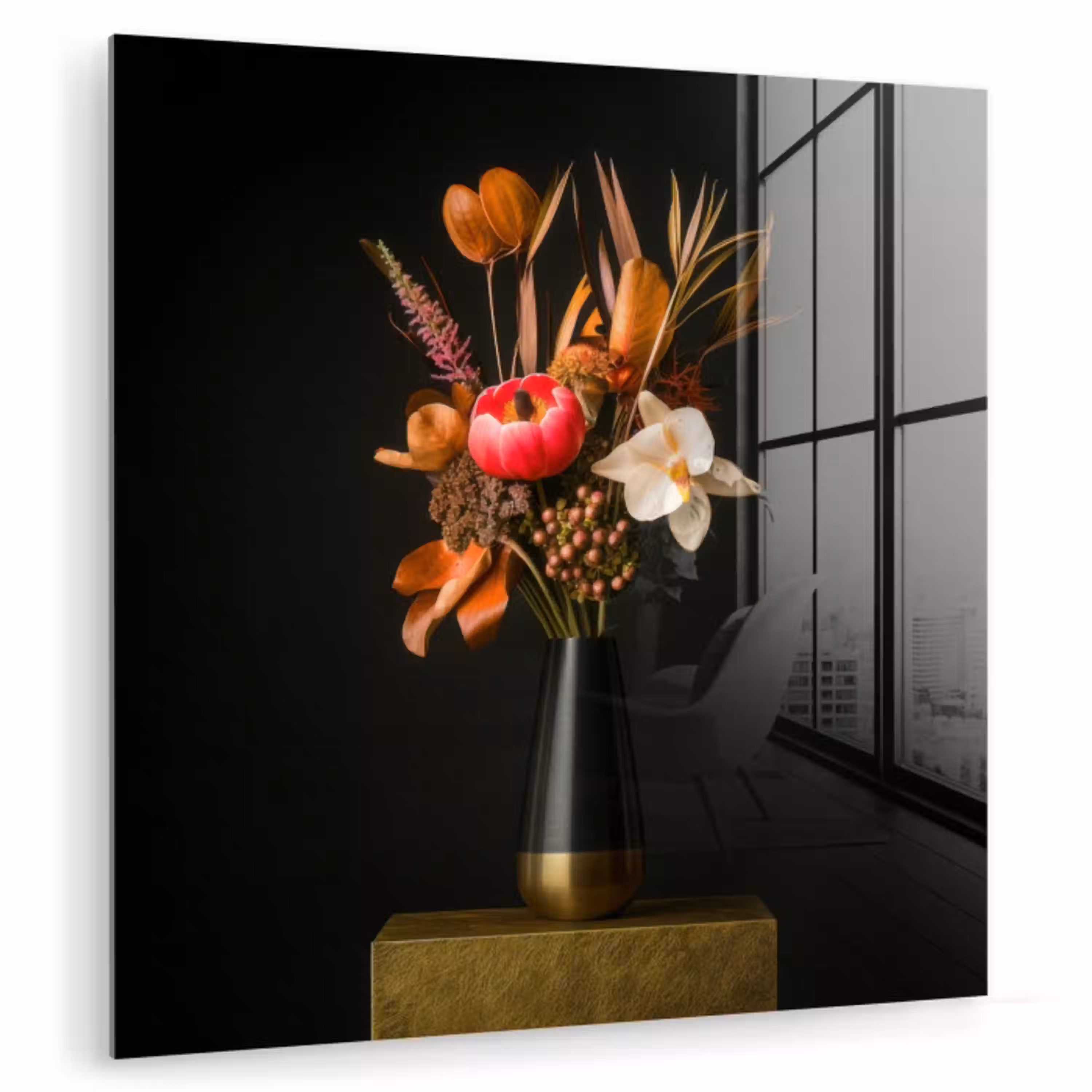 Boeket - Oranje - Gouden - vaas plexiglas 5mm klein -zzzproduct_nieuw