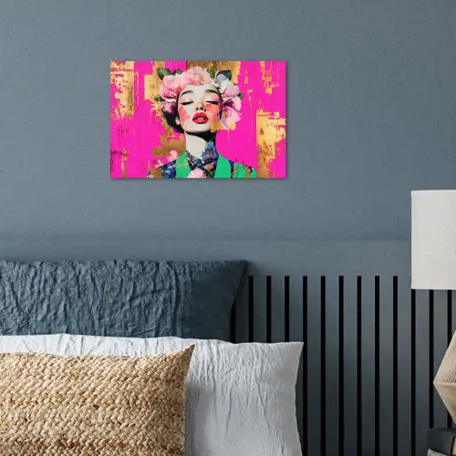 Bloemenkroon - Goud - Vrouw - Portret poster papier klein -sfeer2