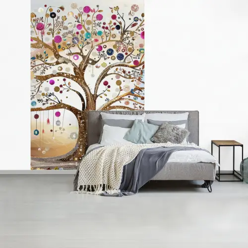 Levensboom - Goud - Kleurrijk - Abstract - Aesthetic fotobehang vinyl groot -slaapkamer