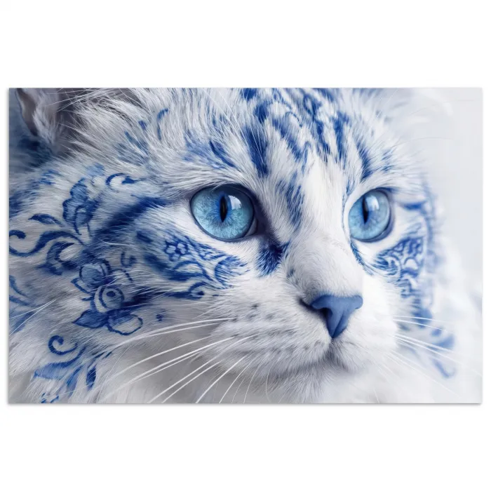 Kat - Patroon - Blauw poster papier klein -3d