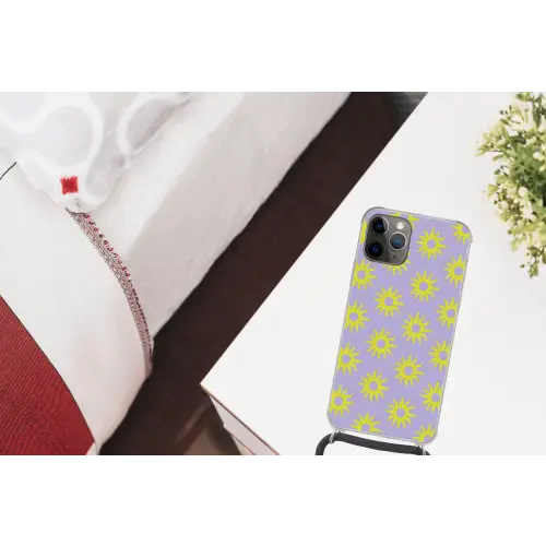 Zonnen patroon - Geel - Paars - Zomer Hoesje iPhone 12 Pro met koord klein -kamer