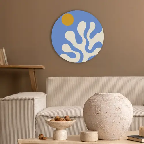 Minimalistisch - Organisch patroon - Blauw Akoestische PET Vilt - Rond klein -sfeer1