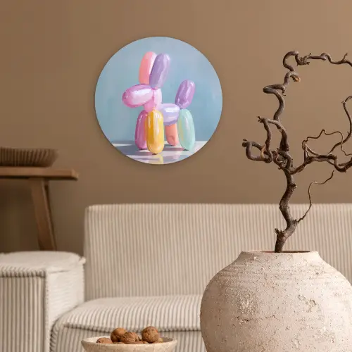 Dier - Ballon - Pasteltinten - Glanzend Wandcirkel kunststof plaat 5mm dik klein -sfeer1