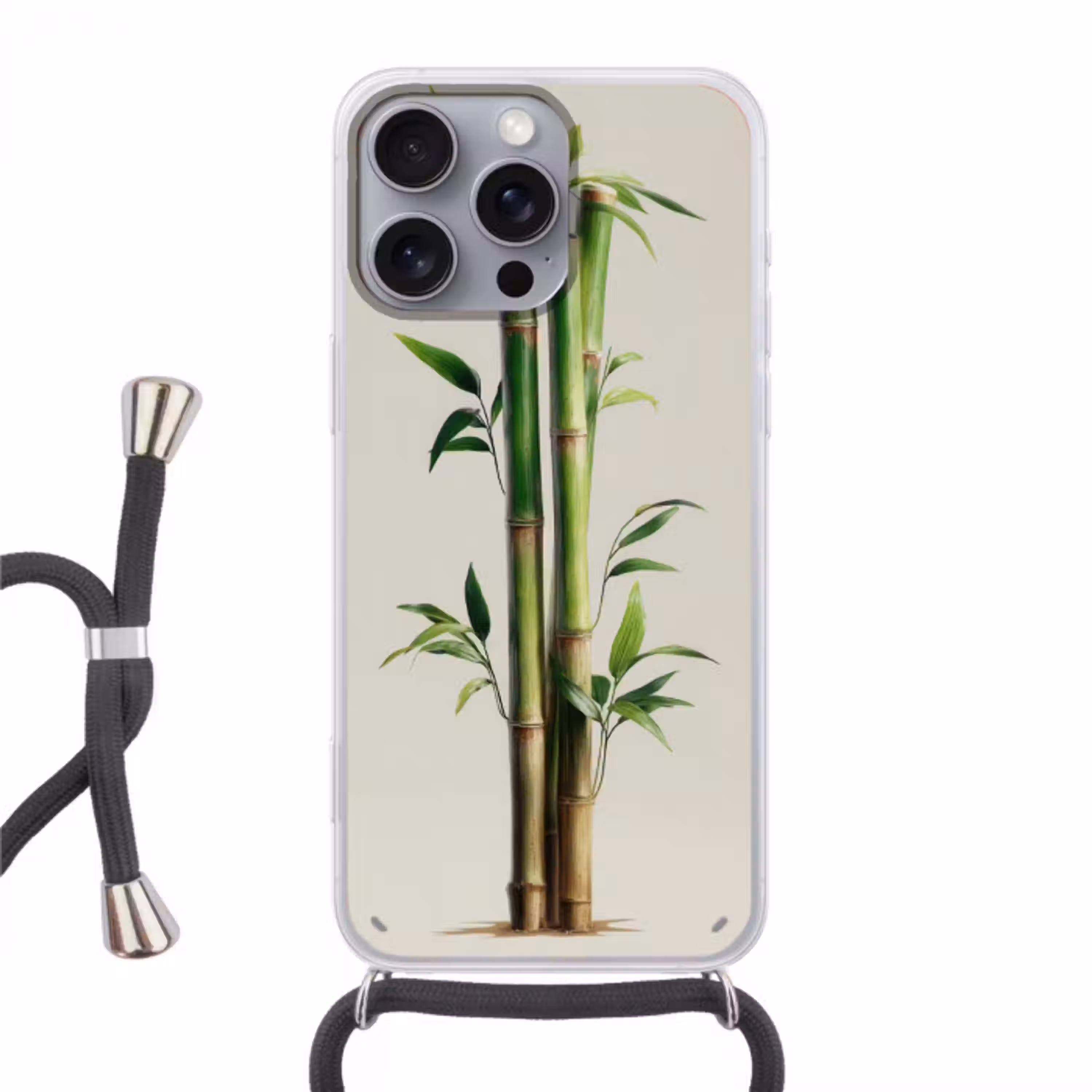 Bamboestengels - Sierlijk - Groen Hoesje iPhone 16 Pro Max met koord klein -3d