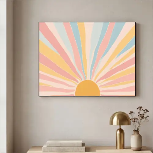 Illustratie - Zon - Pastelkleuren Textielframe - compleet frame klein -sfeer2