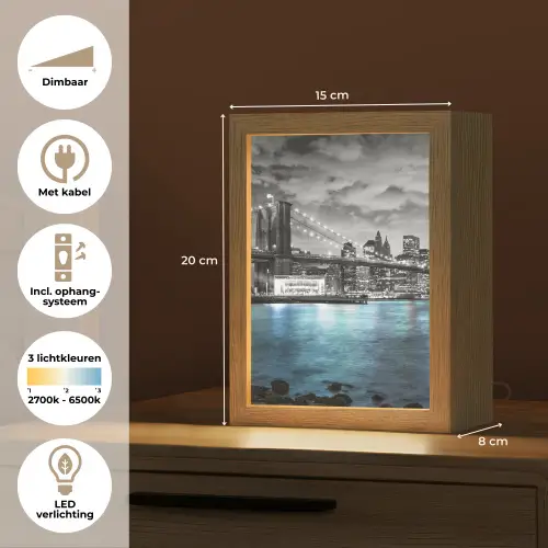 New York - Skyline - Stad - Blauw Light Box met kabel (Tafellamp) klein -USP_NL