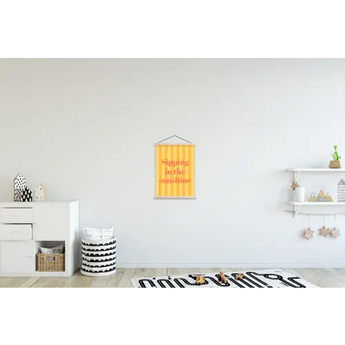 Gestreept - Geel - Sunshine - Letters textielposter latten blank klein -kinderkamer
