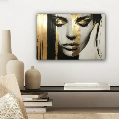 Ogen - Gezicht - Goud - Strepen canvas 2cm klein -sfeer6