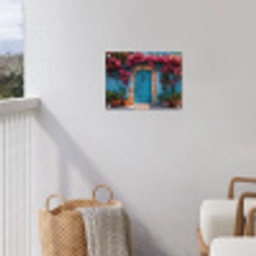 Deur - Hout - Bloemen - Blauw tuinposter los doek klein -sfeer8
