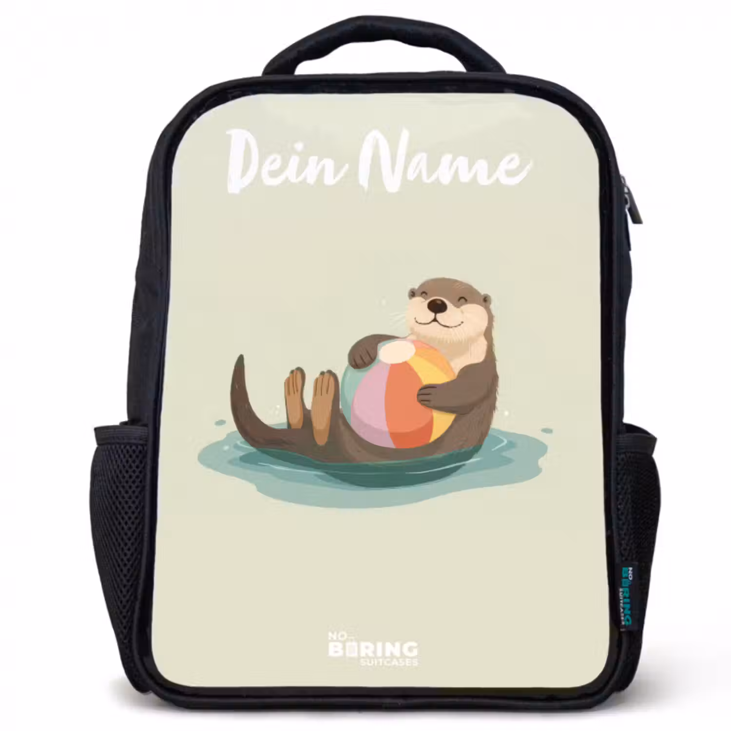 Kinderrucksack mit Namen - Schwarz - Otter - Strandball - Wasser