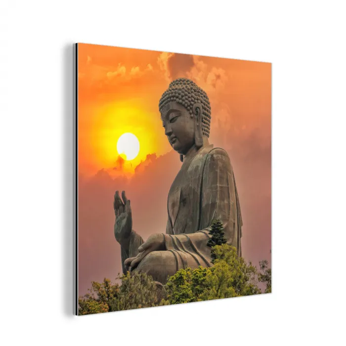 Buddha - Zonsondergang - Boeddha beelden - Planten aluminium wit klein -3d