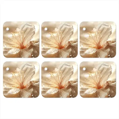 Bloem - Wit - Glitter - Goud - Modern onderzetter kurk middel -3d