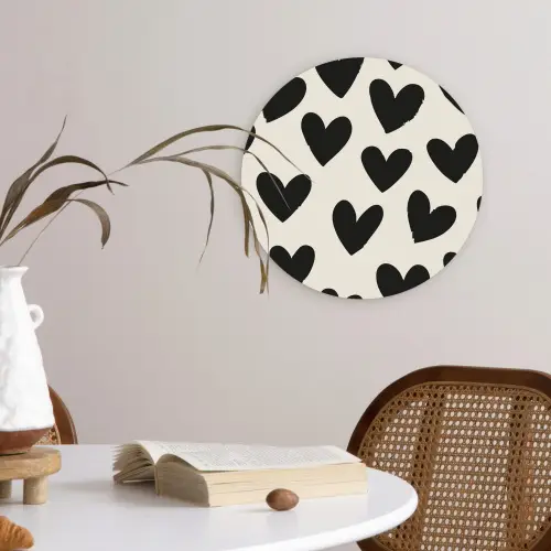 Hartjes - Zwart - Beige Wandcirkel kunststof plaat 5mm dik klein -sfeer4