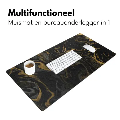 Marmer - Textuur - Grijs - Goud - Marmerlook - Luxe Muismat XXL klein -sfeer4