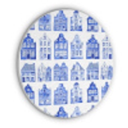 Patroon - Huizen - Blauw Akoestische PET Vilt - Rond klein 838 -3d