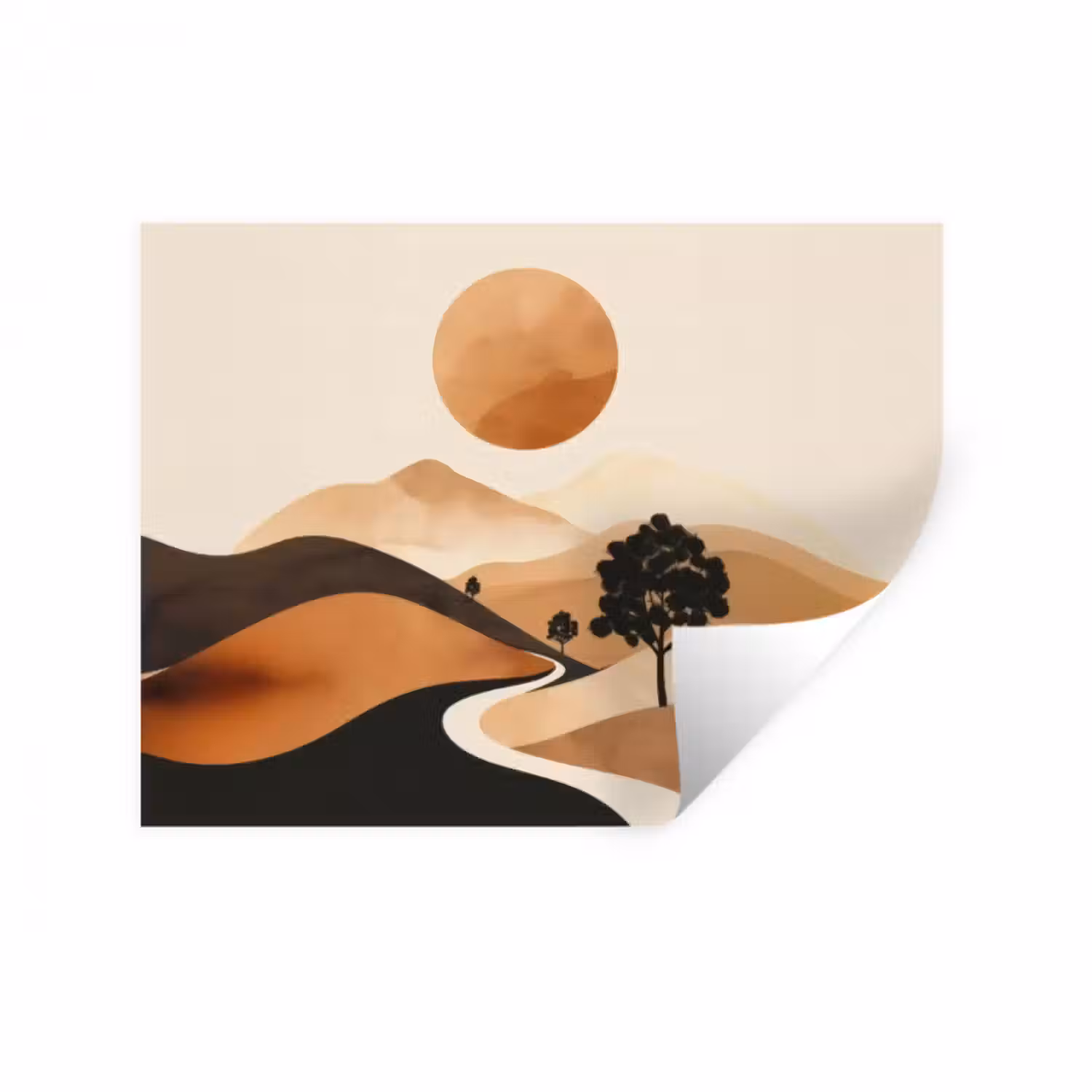 Wandtattoo – Sonne - Hügel - Baum - Abstrakt