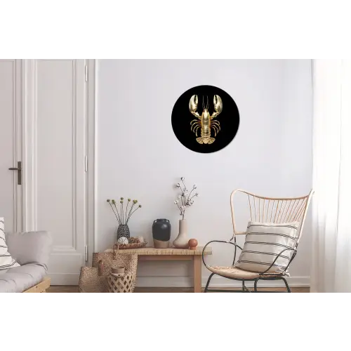 Kreeft - Goud - Textuur - Zwart Wandcirkel aluminium klein -woonkamer