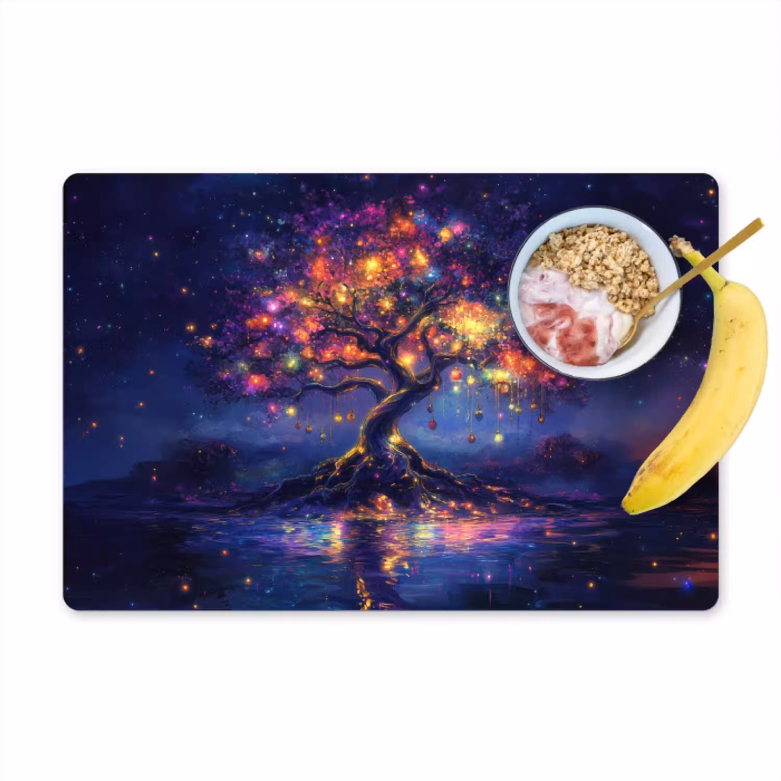 Kosmisch - lichtboom - Kerst - Kleurrijk Placemat vinyl groot -zzzproduct_Kitchenyeah-website
