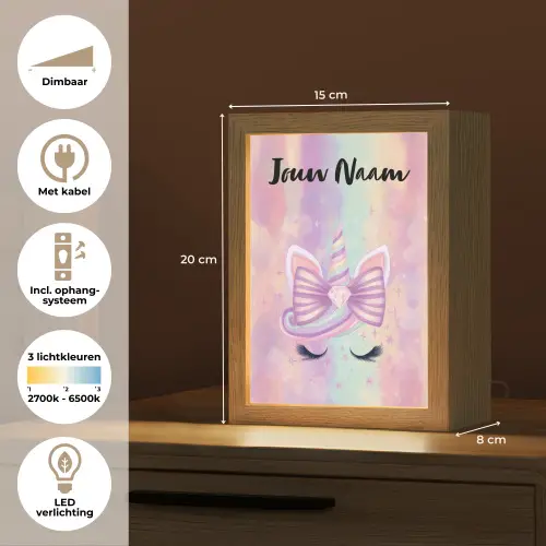 Eenhoorn - Pastel - Glitters - Regenboog Light Box met kabel (Kinderlampje) klein -USP_NL