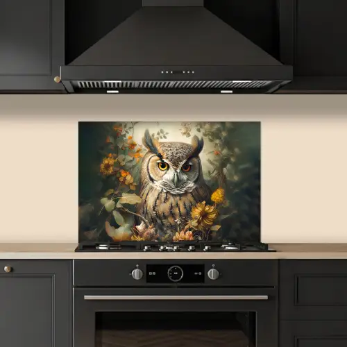 Uil - Vogels - Bloemen - Natuur keuken achterwand spatscherm klein -sfeer1
