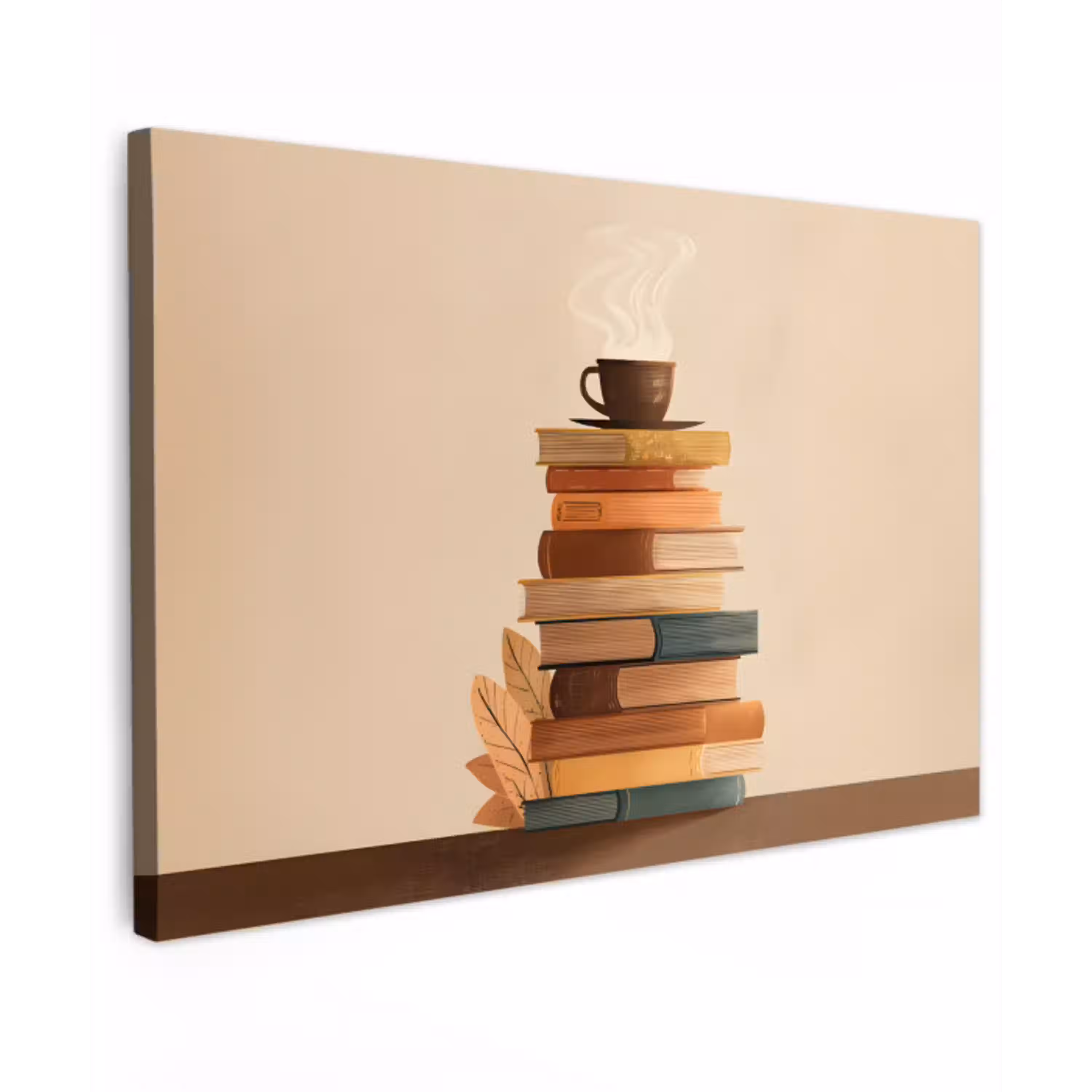 Boeken - Toren - Koffie - Beige canvas 2cm klein -z3d
