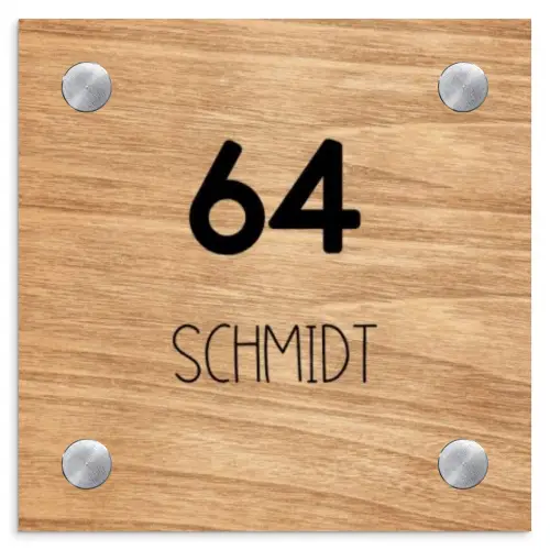 Licht hout - Modern Naambord Vierkant klein -3d